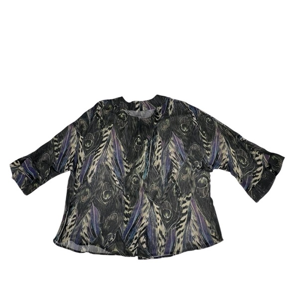 TRAVELSMITH Semi Sheer Open Front Peacock Feather Print Cardigan Women's Size 1X - Picture 11 of 16